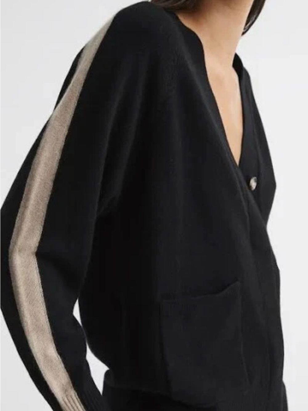 REISS Amber Black Camel Stripe Cashmere Cardigan XS - Picture 5 of 15